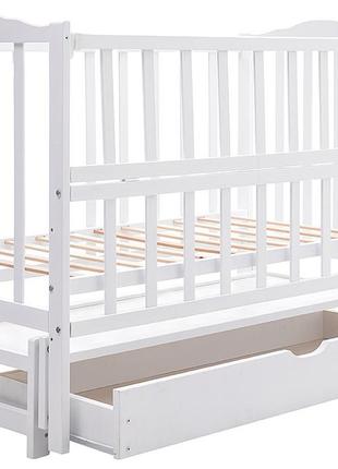 Кровать babyroom зайчонок zl-301 маятник продольного качания, ящик, откидной бок белый4 фото