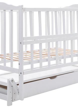 Кровать babyroom зайчонок zl-301 маятник продольного качания, ящик, откидной бок белый3 фото