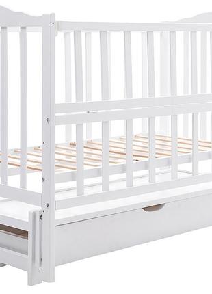 Кровать babyroom зайчонок zl-301 маятник продольного качания, ящик, откидной бок белый1 фото