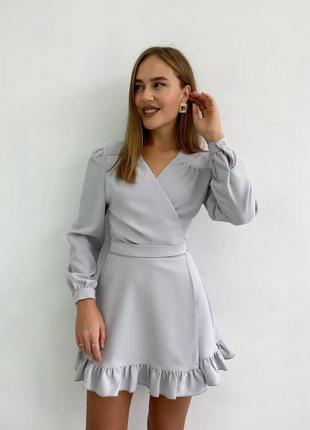 Сіра жіноча сукня міні на запах жіноча коротка сукня