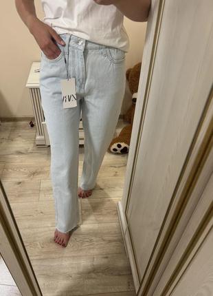 Прямі блакитні джинси zara hm mango mom мом страйти фіт massimo dutti брюки штани