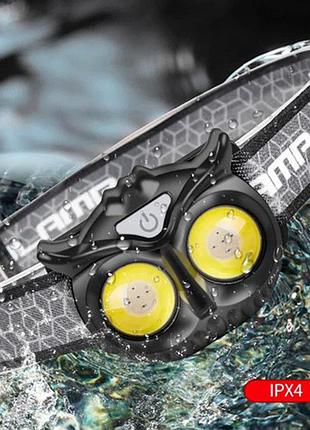 Фонарь налобный wt208 2cob, белый, красный, налобный фонарик с usb зарядкой, водонепроницаемый фонарик