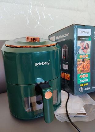 Аерофритюрниця для дому з таймером rainberg rb-2242 безмасляна 10 програм на 3800w зелений/greєн б/у