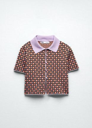 Поло футболка, поло топ, жаккардовый топ, блуза поло3 фото