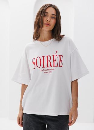 Акция свободная футболка с принтом soirée