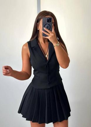 Белый женский классический костюм на осень для школы, работы или универа (жилет и...