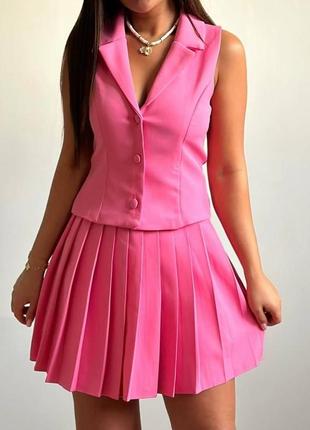 Белый женский классический костюм на осень для школы, работы или универа (жилет и...