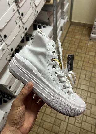 Converse chuk taylor all star move high top white жіночі білі кеді конверс на високій платформі весна літо тренд жіночі білі кеди на високій підошві