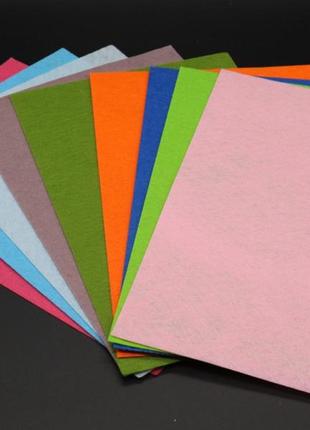 Разноцветный однотонный декоративный фетр для рукоделия 1мм. 10 шт/уп. набор фетра листовой микс