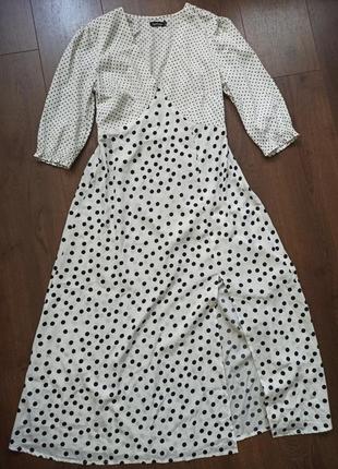 Комбиновое миди платье в горох boohoo