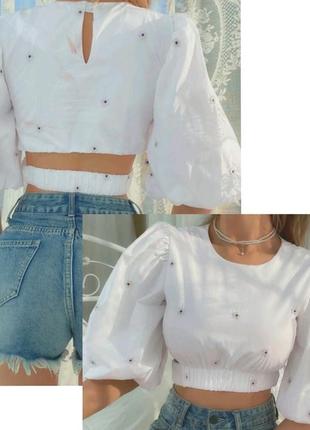 Блуза кроп топ бавовна в квіточки від zara  xxs-xs