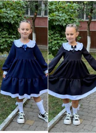 Школьное платье 128-152 с кружевным воротничком, платье для девушек, платье для шкалы