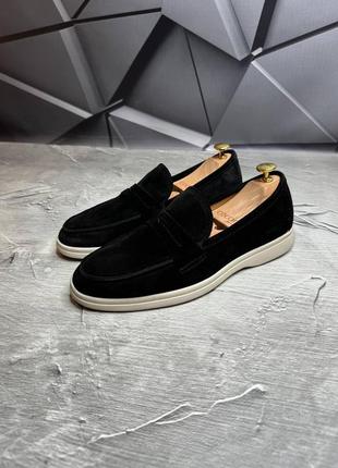 Лоферы замшевые мужские loro piana black suede! натуральная замша! туфлы лоферы классические черненое замшевое!
