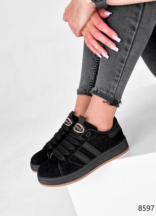 Черные кожаные кроссовки кеды на толстой подошве