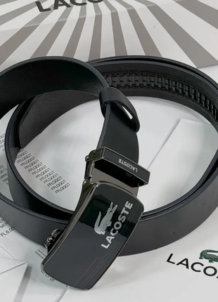 Чоловічий ремінь lacoste чорний з пряжкою автомат на подарунок