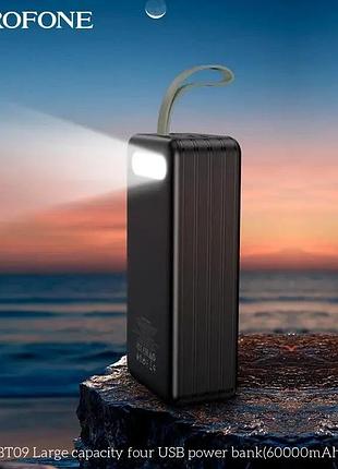 Повербанк borofone dbt09 портативна батарея (60000 mah, 4usb + type-c + micro-usb + lightning, 2a, led дисплей) - чорний