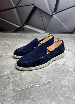 Лоферы замшевые мужские синие loro piana lux royal! натуральная замша! все размеры! туфлы лоферы мужественные класичские синие замшевы!