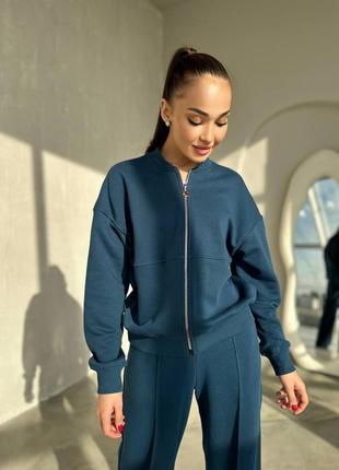 ‼️не кошлатиться‼️жіночий спортивний костюм двійка брюки + бомбер, спортивний костюм тринитка петля 95% бавовна, костюм з брюками палаццо, 7457 фото