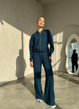 ‼️не кошлатиться‼️жіночий спортивний костюм двійка брюки + бомбер, спортивний костюм тринитка петля 95% бавовна, костюм з брюками палаццо, 745