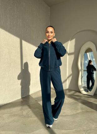 ‼️не кошлатиться‼️жіночий спортивний костюм двійка брюки + бомбер, спортивний костюм тринитка петля 95% бавовна, костюм з брюками палаццо, 74510 фото
