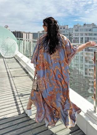 Парео халатик накидка платье декольте рукава для пляжа туника вырезы вензеля рисунок шелк