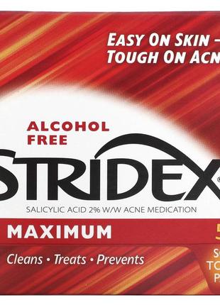 Однокроковий засіб від вугрів stridex із саліциловою кислотою 55 м'яких серветок без спирту