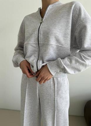 ‼️не кошлатиться‼️женский спортивный костюм двойка брюки + бомбер, спортивный костюм трехнитка петля 95% хлопок, костюм с брюками палаццо, 7455 фото