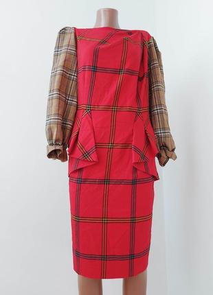 Красное платье клетку , с принтом , wool zara