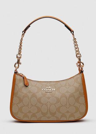 Женская кожаная сумка coach teri caramel shoulder bag in signature canvas