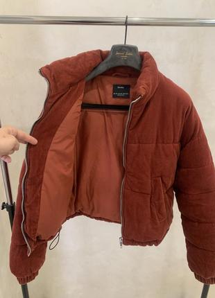 Вельветова куртка bershka цегляна дута жіноча6 фото