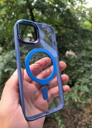 Чехол magsafe для iphone 14 силиконовый + кольцо держатель синий