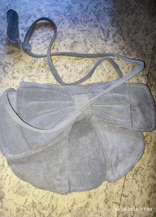 Сумка кожа бант серая на плечо