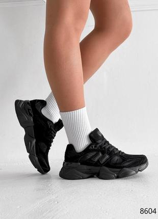 Чорні натуральні замшеві текстильні кросівки на товстій підошві з сіткою в сітку замша