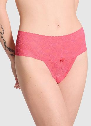 Трусики victoria's secret стринги кружевные с широким поясом коралловые с бабочками виктория сикрет
