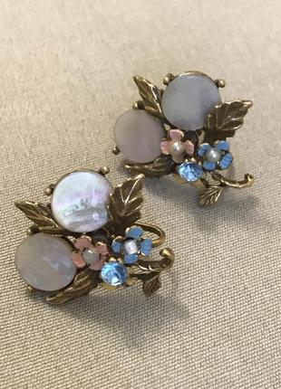 Серьги с закрутками эмаль перламутр старый винтаж антиквар