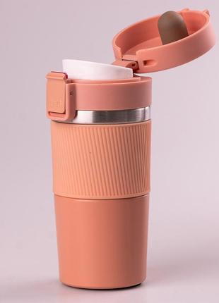 Термос металлический с широким горлом • термокружка 400 мл • термос из нержавейки розовый