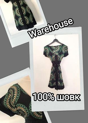 Warehouse шелковое платье-тяжка 100% silk seta seda женская шелковично фирменное фосилс летняя темная черная туника огурец турецкий