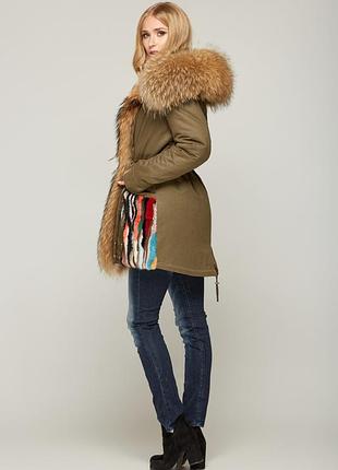 Зимова парка кольору хакі прямого силуету3 фото