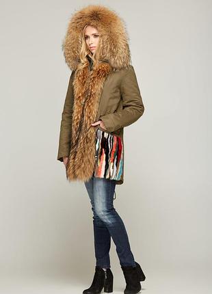 Зимова парка кольору хакі прямого силуету2 фото