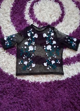 Футболка сетка с вышивкой с вышитыми цветами