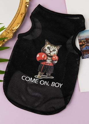 Сітчаста майка для котів pet style "бокс кіт" чорна xs