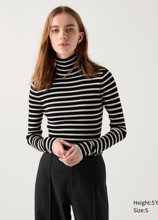 100% вовна тонка водолазка в рубчик меринос uniqlo