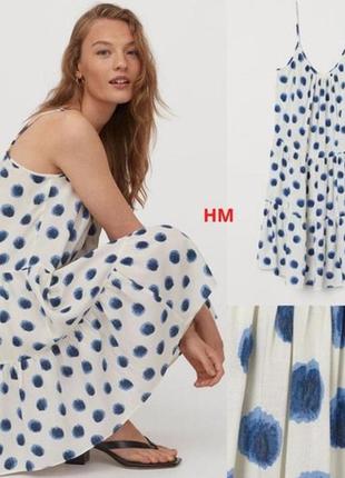 Широкий сарафан из воздушной вискозы платье на бретелях с оборками принт горох