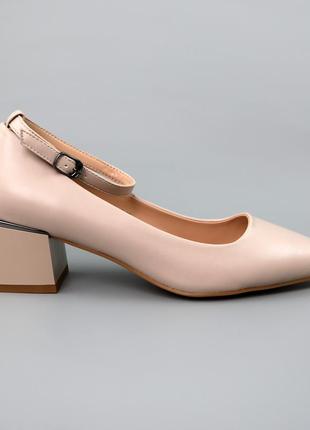 Туфлі жіночі лодочки на низькому підборі бежевий молочний екошкіра 589669