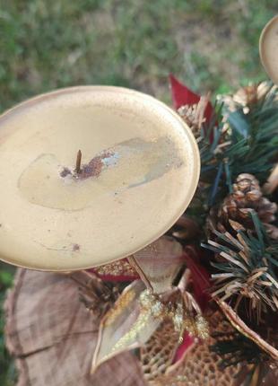 Винтажный новогодний рождественский металлический подсвечник канделябр