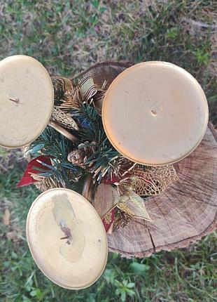 Винтажный новогодний рождественский металлический подсвечник канделябр