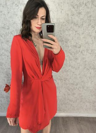 Платье красное сексуальное атласное3 фото