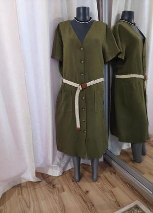 Віскозно-льоняне з кишенями та поясом плаття 👗 сорочка великого розміру