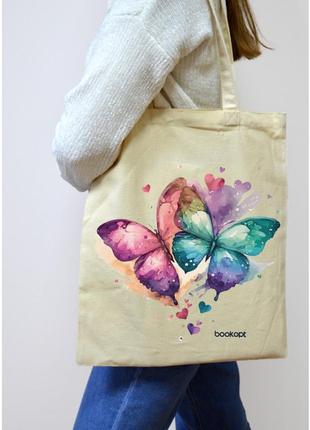 Екошопер bookopt вк4060 кольорові метелики в любові бежевий3 фото