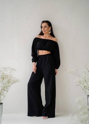 ❗️sale❗️ костюм муслин топ с длинным рукавом и широкие брюки8 фото